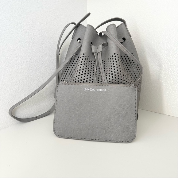 Kenneth Cole Perforated Leather Bucket Bag in Grey - Picture 7 of 9